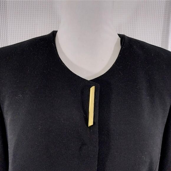 SHARAGANO NOIR! RICH BLACK UKTRA LONG, GOLD FRONT FOCAL POINT JACKET! SZ 10 - Picture 6 of 14